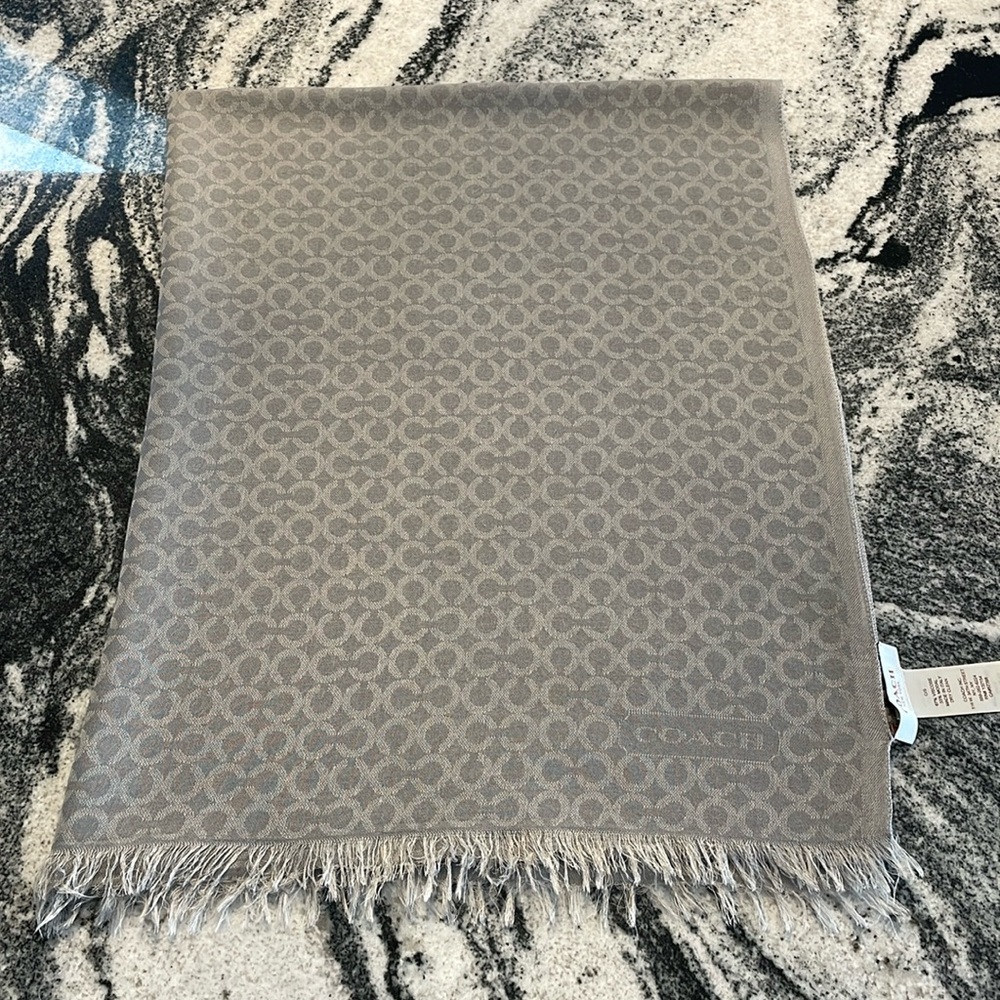 COACH Signature Grey Scarf/Shawl Made in Italy 29”x 76”